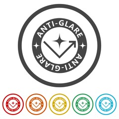Anti glare icon. Set icons in color circle buttons