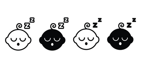 Sleeping Baby Icons Black and White Illustrations Vector Design