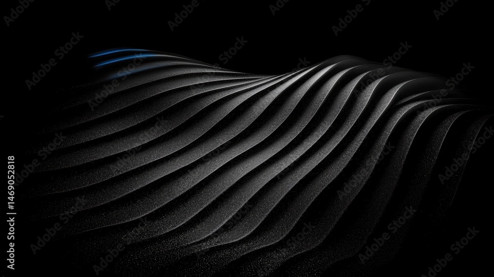 Poster a black and white abstract image of a wave-like pattern.