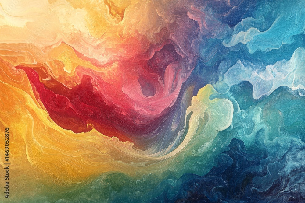 Poster vibrant abstract painting with flowing color patterns.