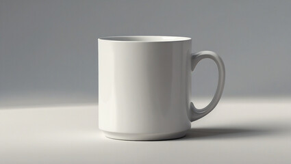 Obraz premium Minimalist white ceramic mug on neutral background, ideal for branding, logo mockup, product presentation, or promotional design showcase in clean studio lighting.