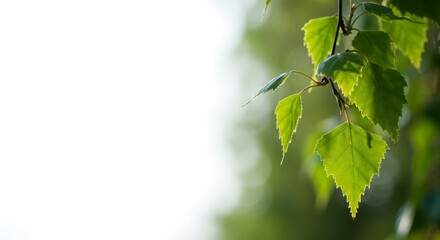 Sunlit birch leaves create a tranquil natural composition