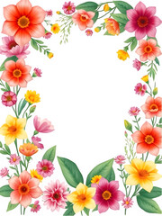 Vibrant Floral Frame PNG, Transparent Bloom Border Arrangement, Botanical Spring Overlay, Colorful Flower Illustration for Summer Wedding Invitation Cards