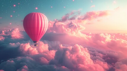 Obraz premium Hot Air Balloon Soaring Through Pastel Clouds