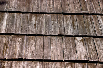  of an old roof of a Ukrainian hut covered with planks nailed with iron nails