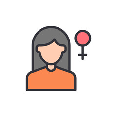 Stylized depiction of a person with the female symbol indicating gender