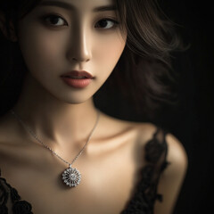 women showing her necklace