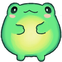 Cute Round Green Frog hugging its self- Hand Drawing Digital Character Illustration
