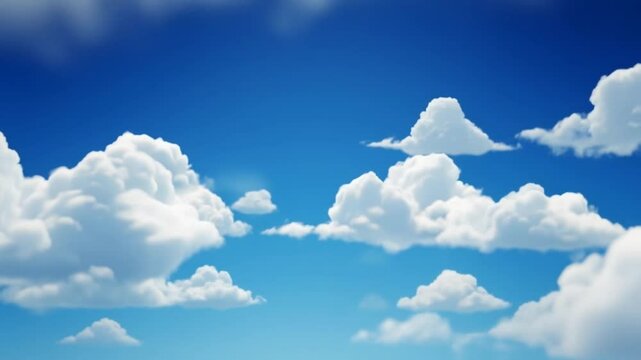Passing Clouds Fly in the Light Blue Sky Loop. 3D rendering. Soft clouds fly in the blue sky background seamless loop animation.