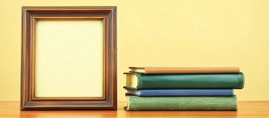Fototapeta premium Empty Frame and Books