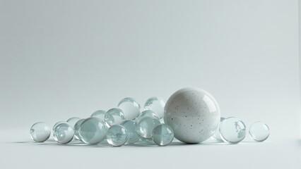 Marble Sphere Among Glass Ball Spheres