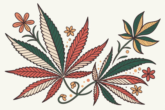 198 cannabis leaves, artistic illustration, highly detailed, vibrant colors, intricate patterns, botanical, floral, organic, natural, digital art