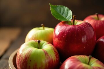 Glossy red and green apples, a tempting mound , green, glossy