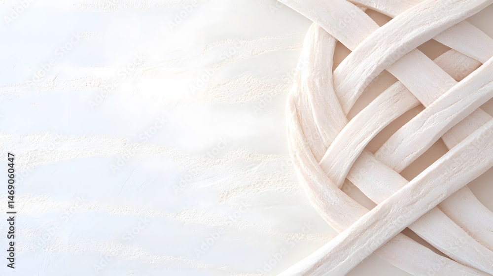 Poster white ribbon pattern forming mirrored path on off white background