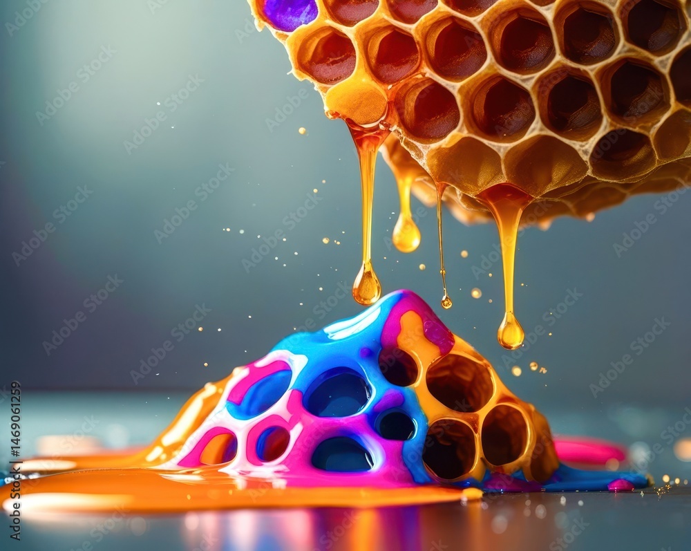 Aufkleber a colorful honeycomb with a drizzle of honey on top