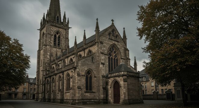 Stunning architecture of a historic church against a cloudy sky in Scotland