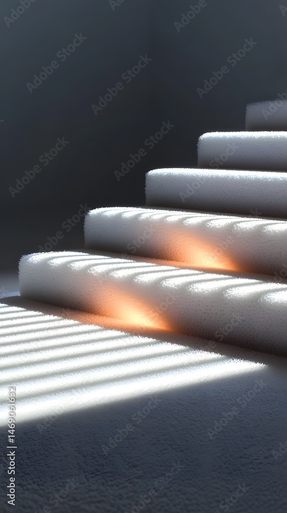 Poster white textured steps with subtle lighting and shadows