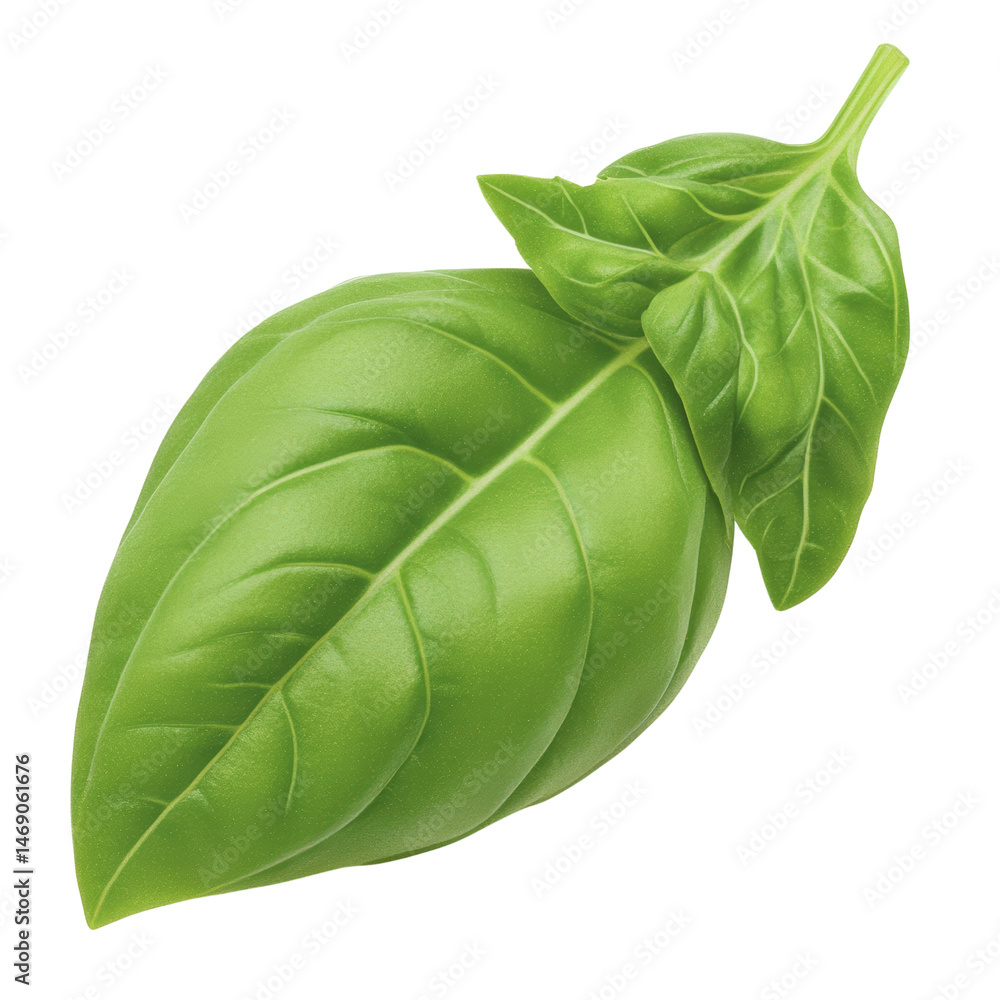 Poster fresh green basil leaf isolated on a white background highlighting its unique shape and freshness pe