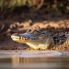 Obraz premium Aggressive Crocodile Close-Up - Dangerous Reptile in the Wild