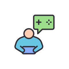 Stylized gamer icon representing a person playing a digital game intently