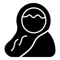 Solid icon of a woman in hijab with a simple facial frame.