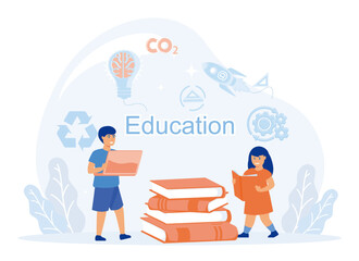 Education Concept with Books and Science Symbols.