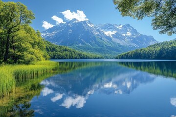 Fototapeta premium Serene Mountain Lake Scenery