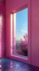 Fototapeta premium Classic window with floral tree reflection high resolution picture