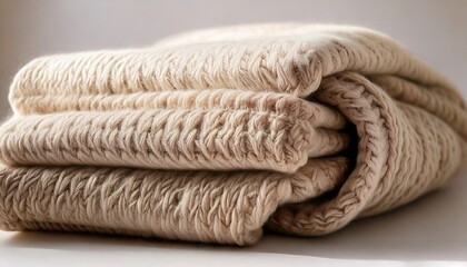 A thick, hand-knitted wool scarf elegantly folded, showcasing its soft texture and natural. winter, fashion, promotion