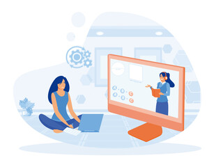 Interactive Online Learning Session. Young student watching lesson online and studying from home.