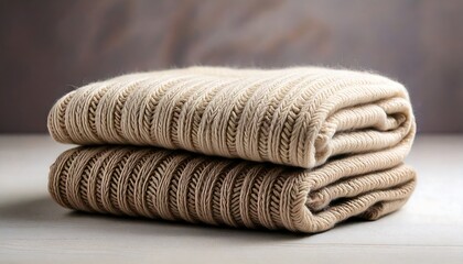 Beautiful hand-knitted wool scarf elegantly folded, showcasing its soft texture and natural. winter, fashion, promotion
