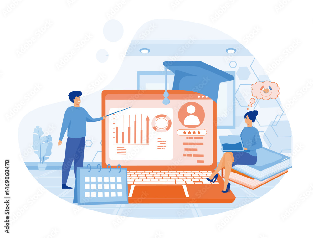 Aufkleber digital education concept with data analysis and virtual learning interface.