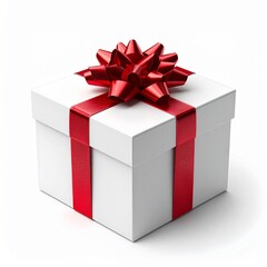  Christmas Gift Box with Red Ribbon Isolated