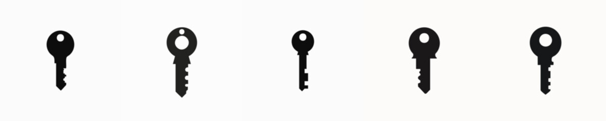 Set of Minimalist Black Key Icons for Security, Lock, and Access Vector Concepts
