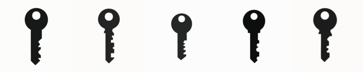 Set of Minimalist Black Key Icons for Security, Lock, and Access Vector Concepts