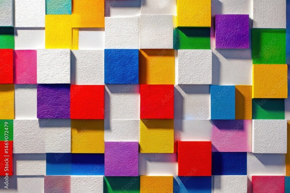 Poster colorful squares arranged in a grid pattern with shadows