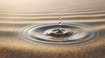 Water Droplet Landing on Smooth Sand with Ripples Forming