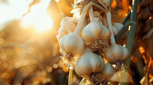 a man harvests garlic on the plot. selective focus