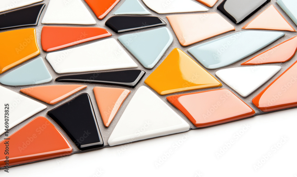 Poster colorful stained glass art features vibrant arrangement of geometric shapes in various hues, creatin