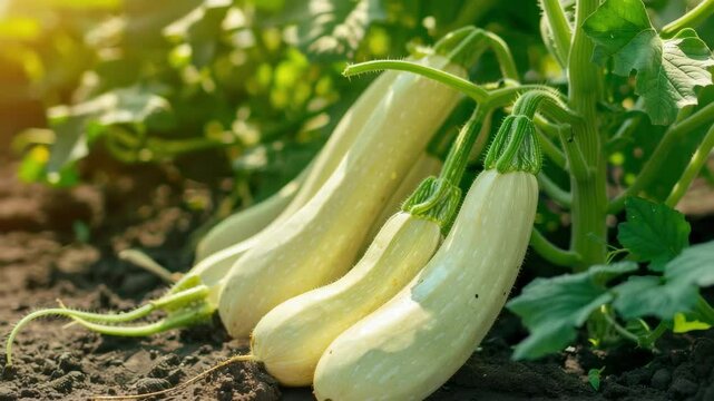 close-up of zucchini in the garden. selective focus