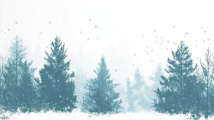 Winter forest scene with soft snowfall.