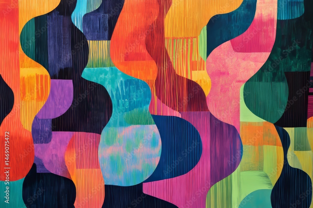Aufkleber vibrant abstract design with flowing forms and color blocks.