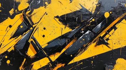Abstract composition of dynamic shapes in bold yellow and black.
