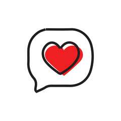 A simple line drawing of a speech bubble containing a heart
