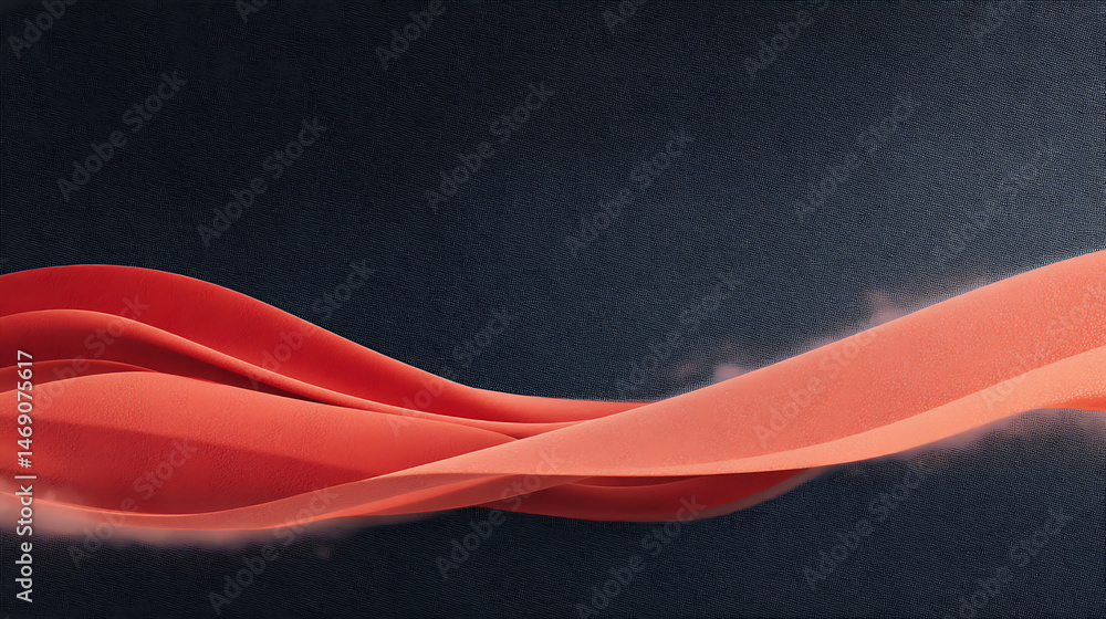 Poster red glowing abstract color gradient wave shape on black grainy background copy space, minimal wide b