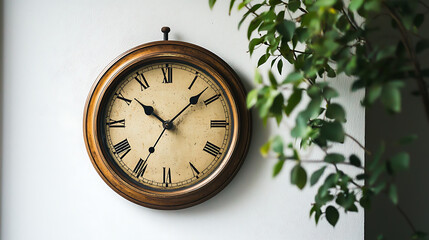 A clock with roman numerals on it is hanging on a wall