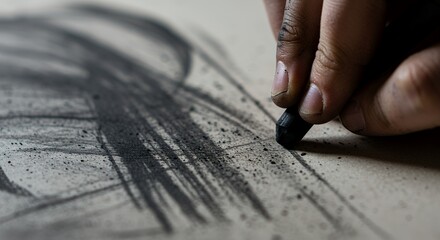 Abstract Charcoal Sketch: Artist's Hand Creating Dynamic Strokes on Paper
