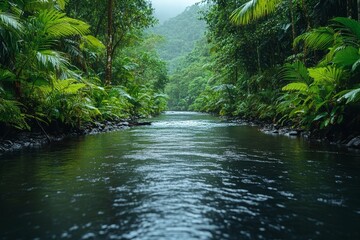 Obraz premium Serene Rainforest River Scene