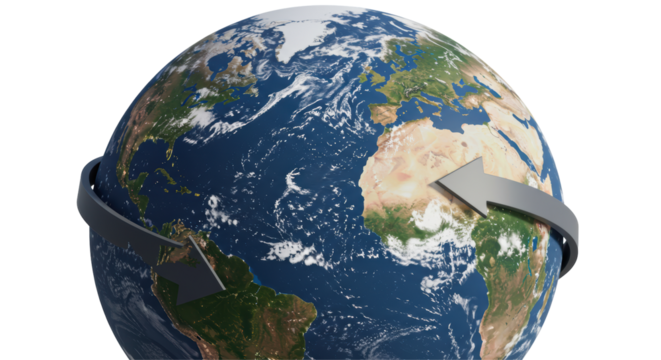 Isolated Planet Earth with Rotating Arrows, Global Circulation