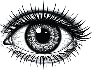 Obraz premium Intuitive Eye: Hand-Drawn Black Eye with Radiating Circle